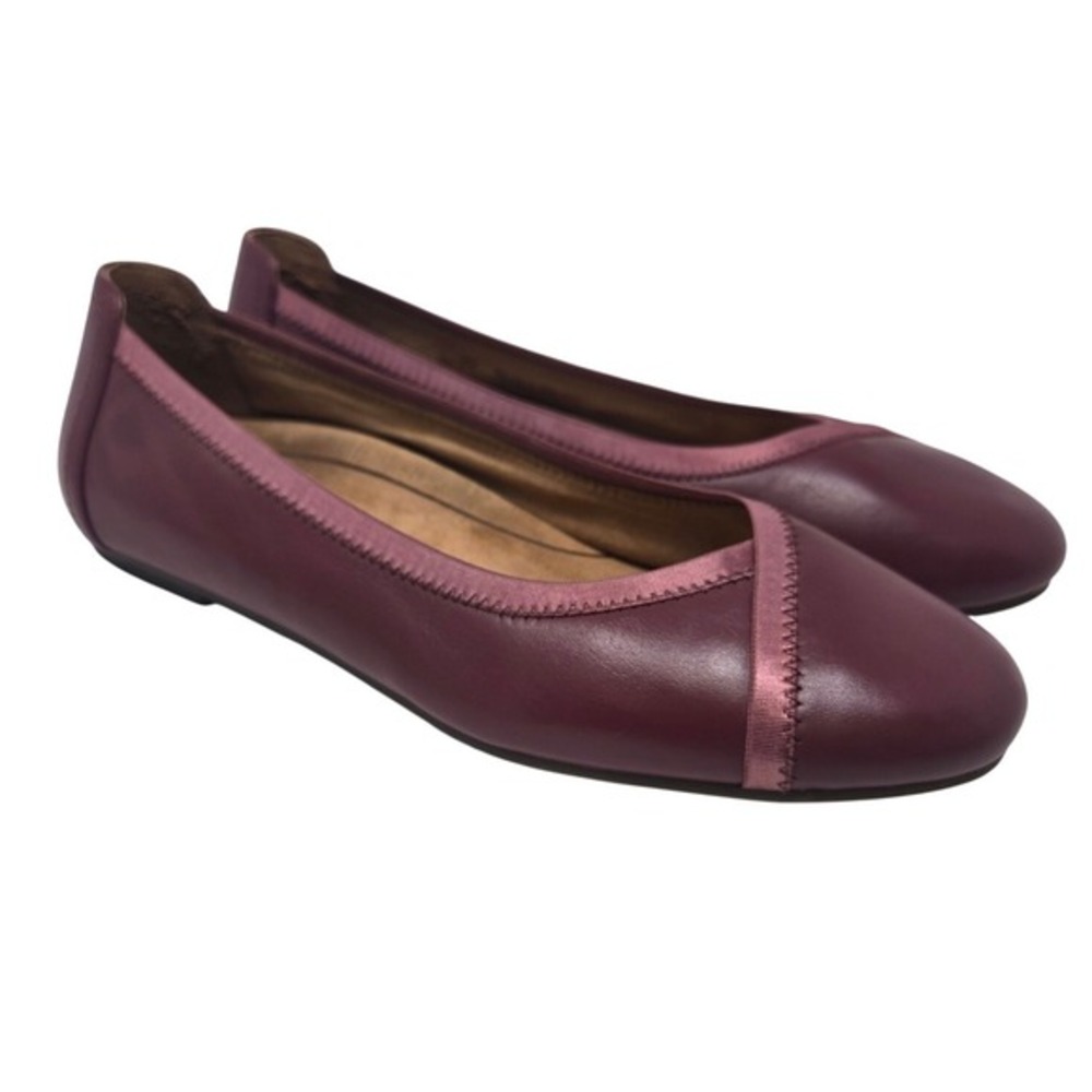 Vionic Carroll Women Burgundy Leather‎ Ballet Flats Wide Comfort Shoes 11 Wide